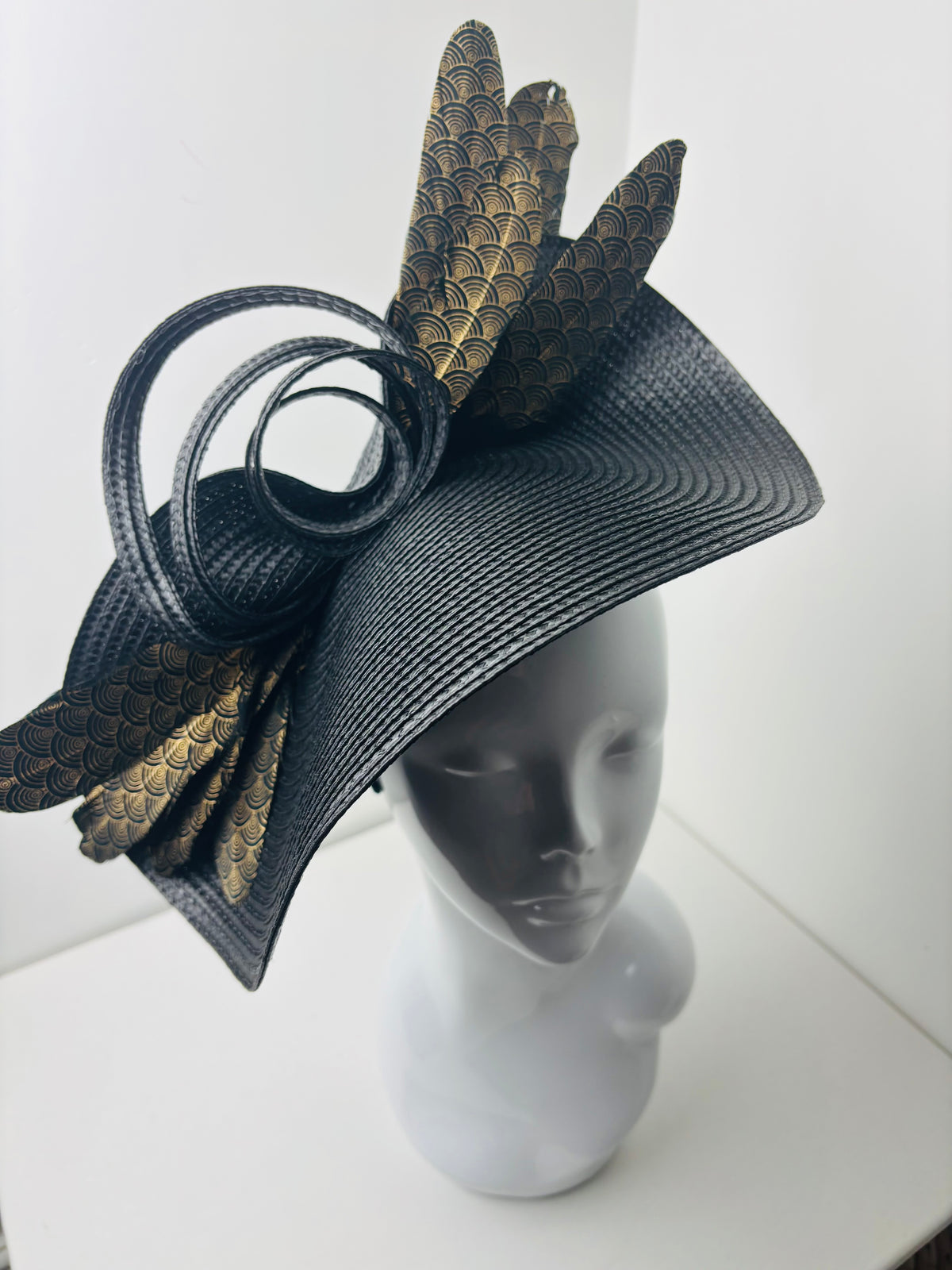 Bespoke Art Deco Eclipse Black Woven Fascinator