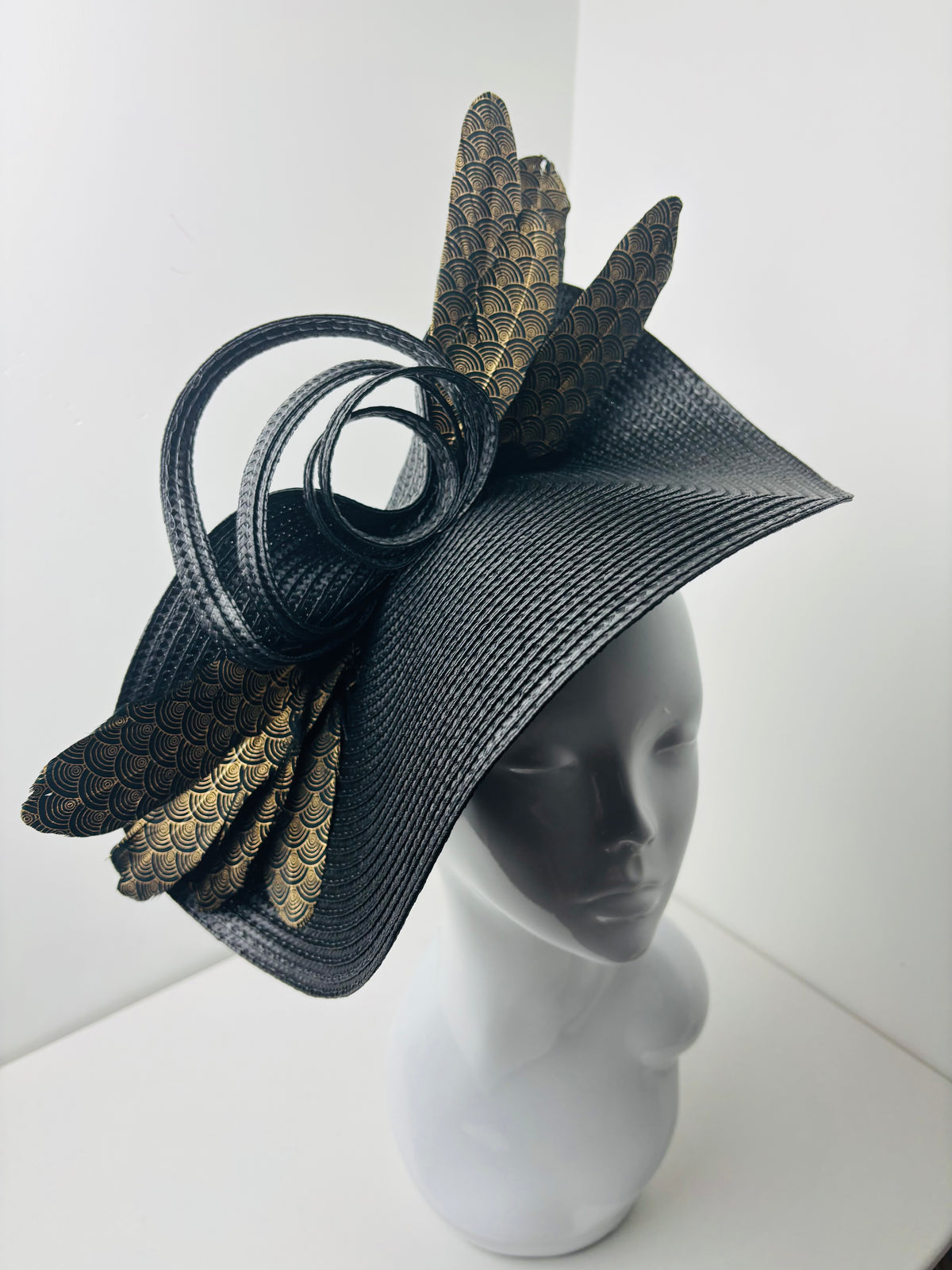 Bespoke Art Deco Eclipse Black Woven Fascinator