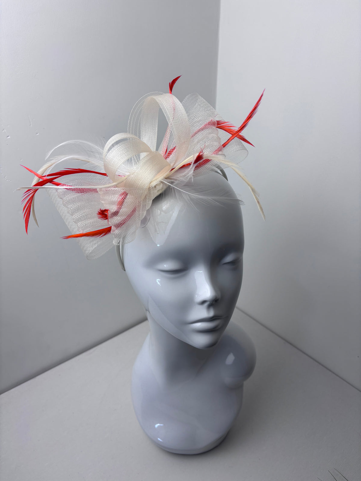 Cream & Orange Loop Feather Fascinator for Weddings