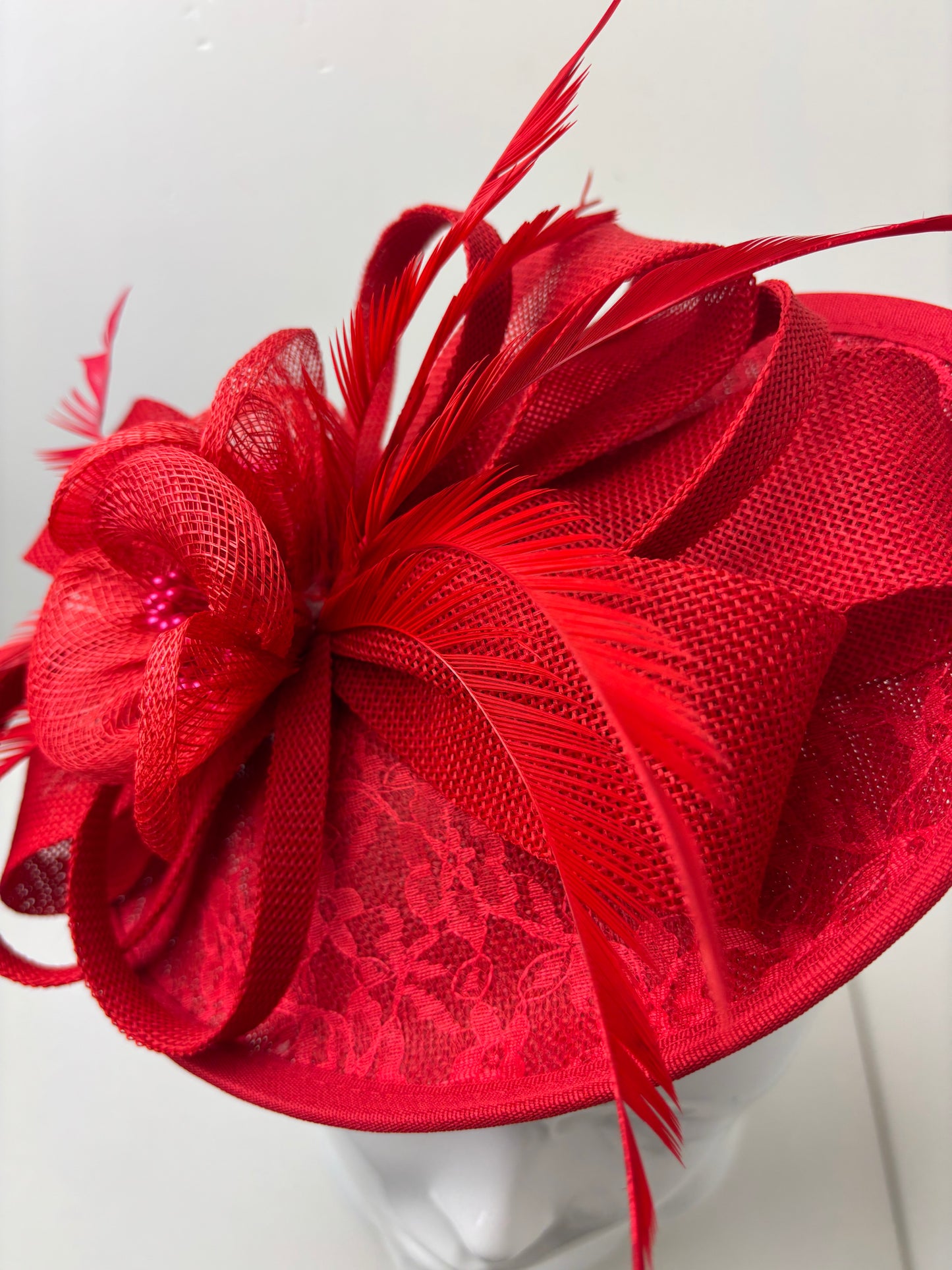 Bespoke Red Lace Flower Fascinator