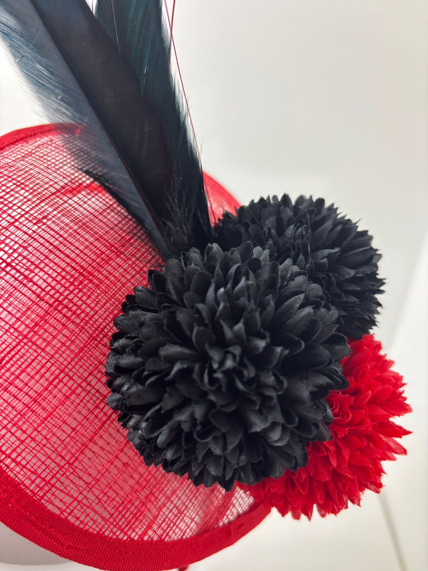 Bespoke Scarlet Noir Feather Fascinator Handmade Red & Black Headpiece