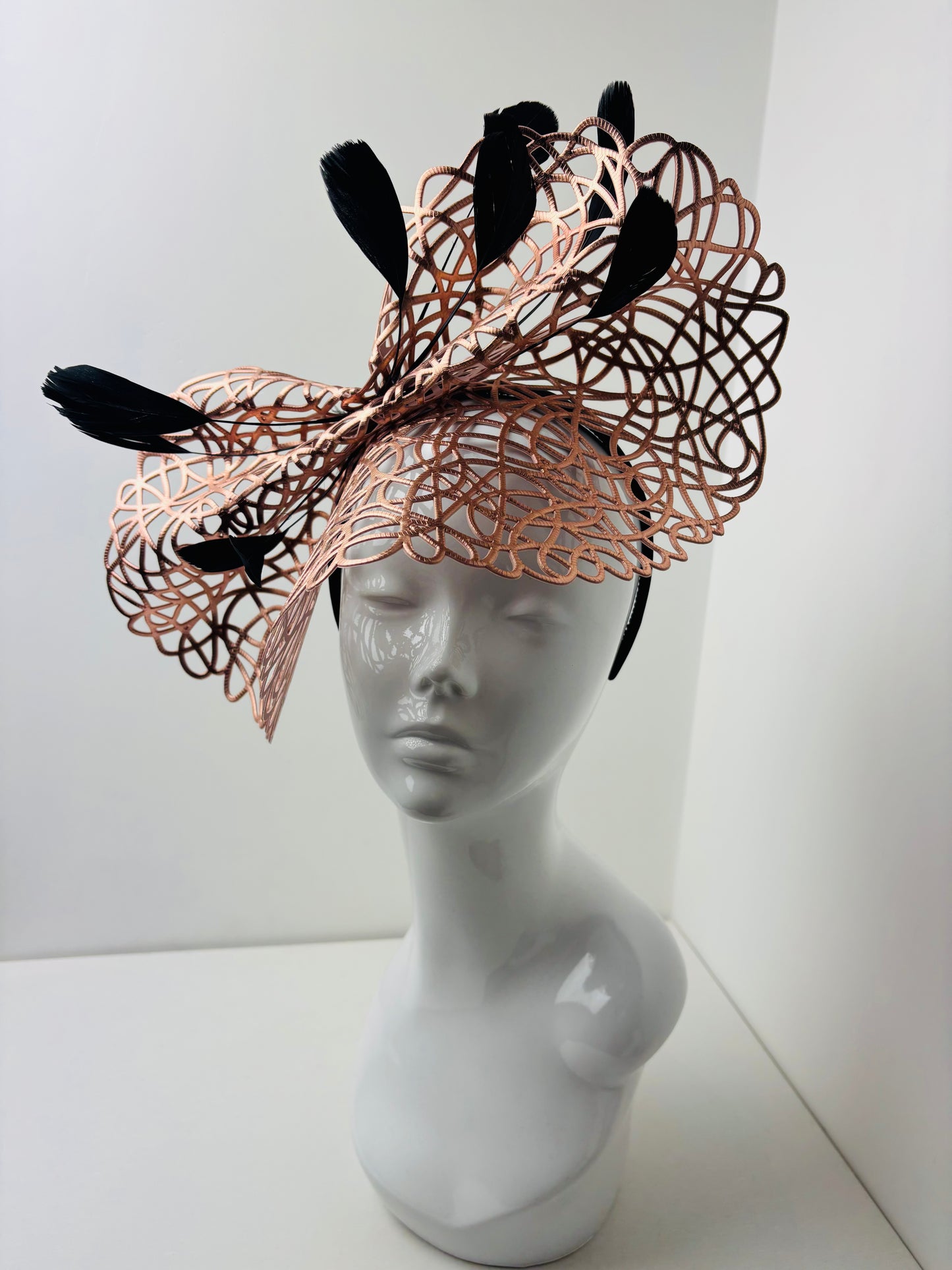 Bespoke Rose Gold Filigree Feather Fascinator | Handmade in Northumberland