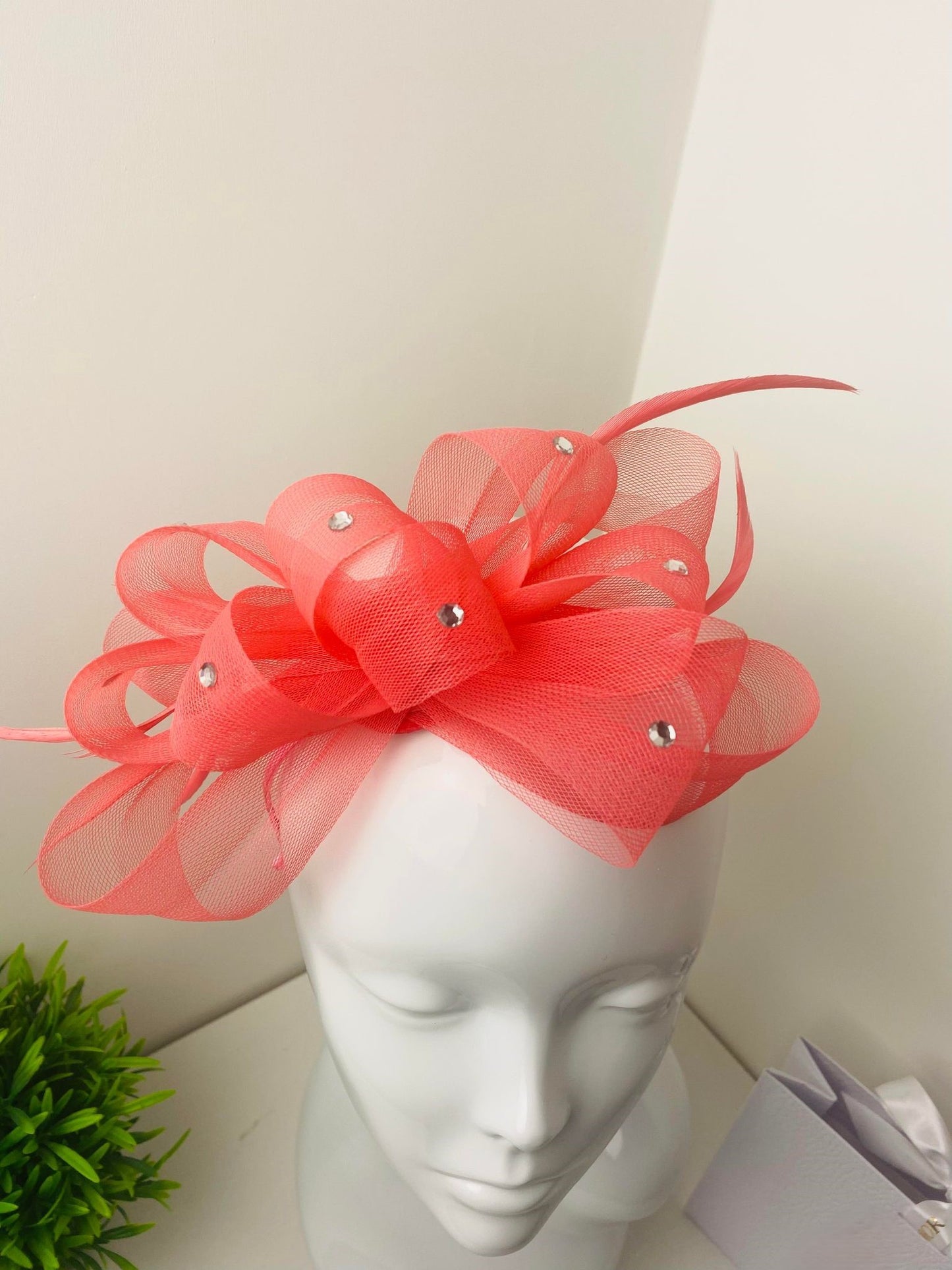 Lou Diamante Coral Bow Fascinator