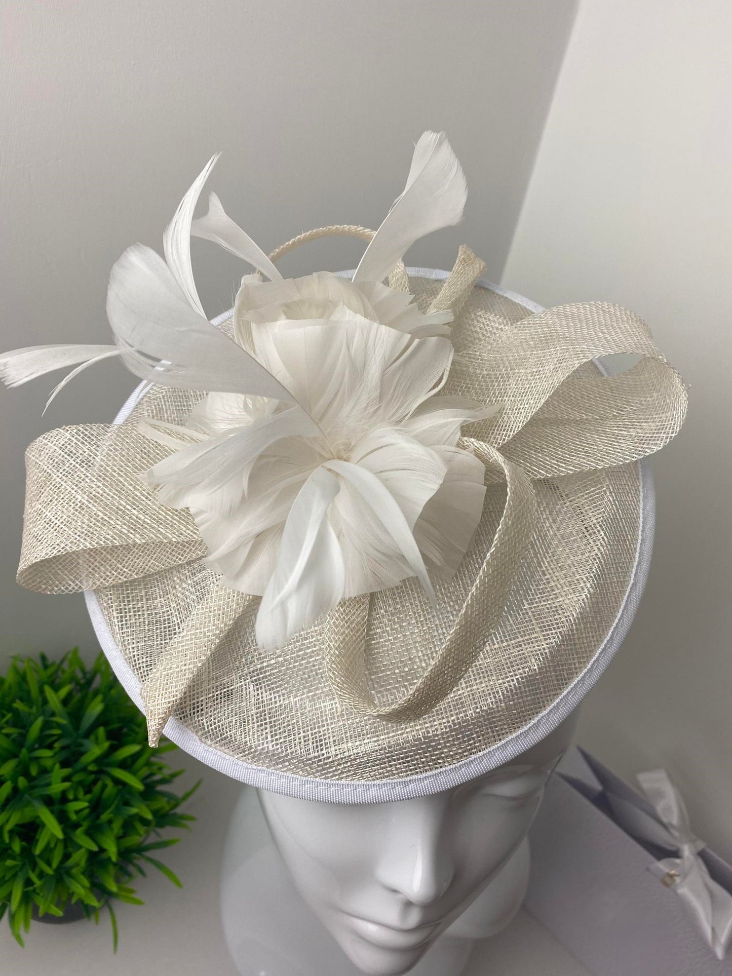 White & Ivory Floral Sinamay Disc Fascinator