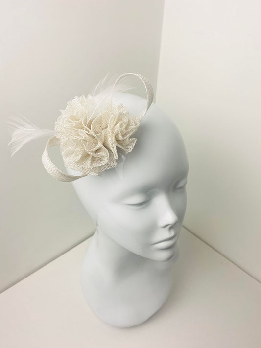 White Floral Feather Fascinator Clip