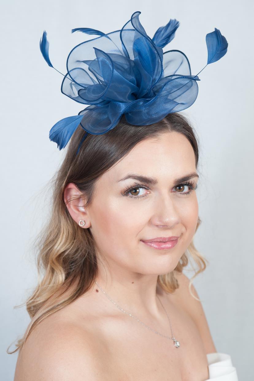 Navy Blue Feather Tulle Fascinator