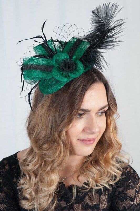 Roaring 20s Bright Green and Black Fascinator