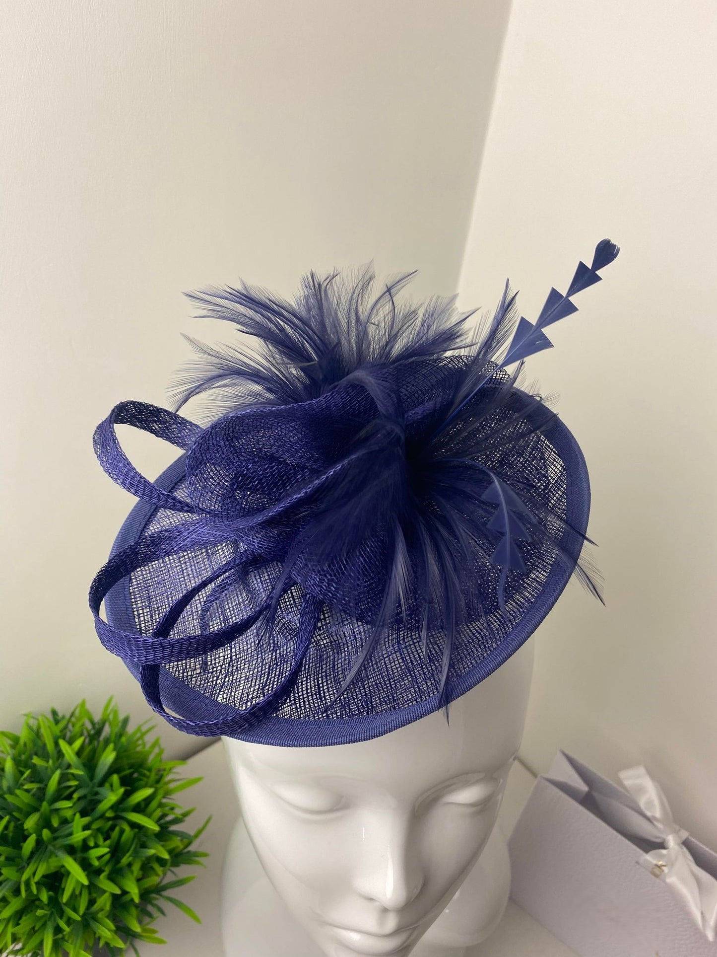 Small Navy Disc Feather Fascinator