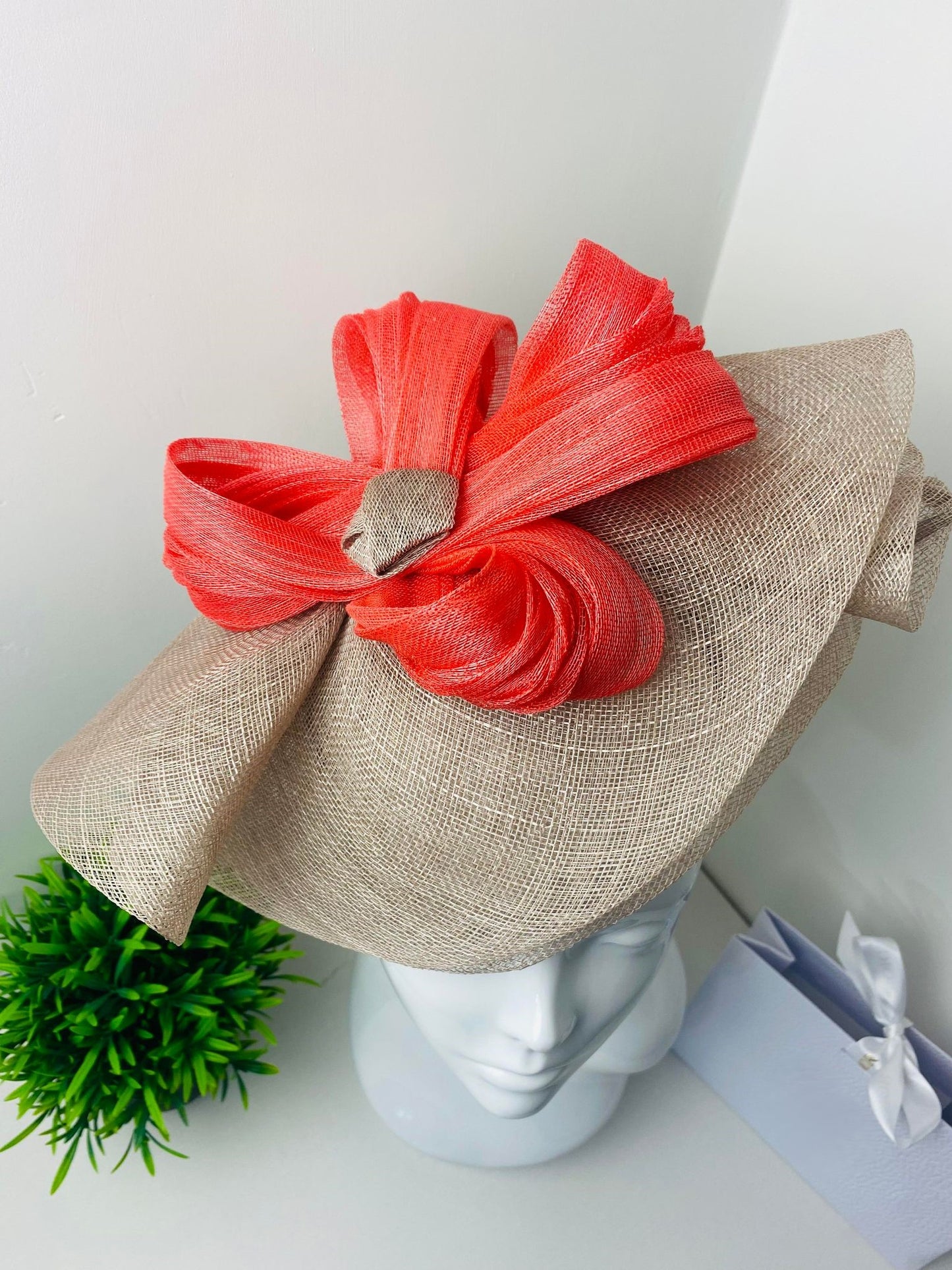Bespoke Coral & Mink Sinamay Fascinator