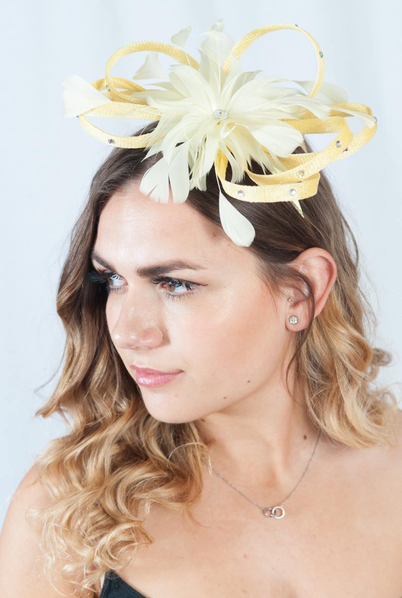 Diamante Loop Bow Lemon Yellow Fascinator