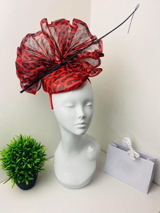Bespoke Red & Black Leopard Print Pillar Box Fascinator