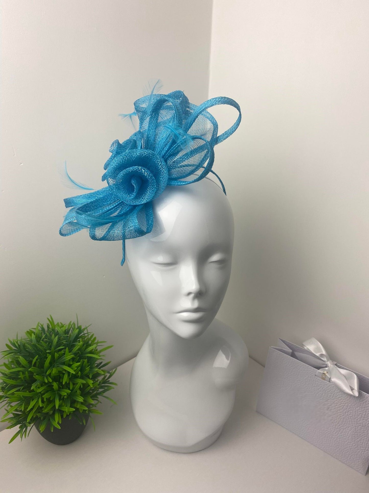 Aqua Blue Sinamay Floral Fascinator