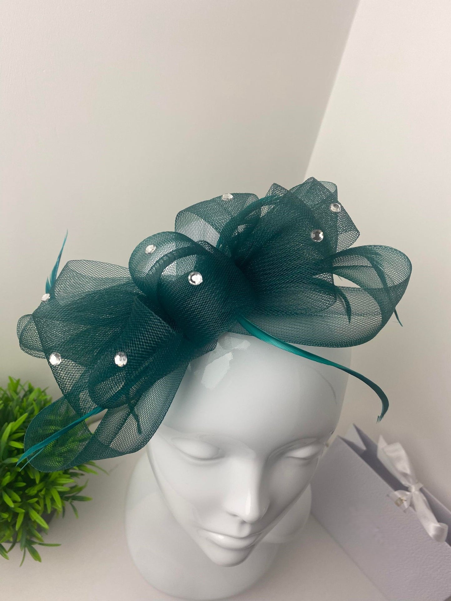 Lou Dark Green Diamante Fascinator