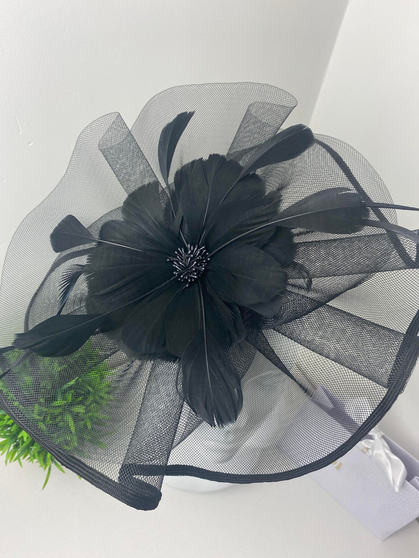 Large Black Organza Ruffle Fascinator