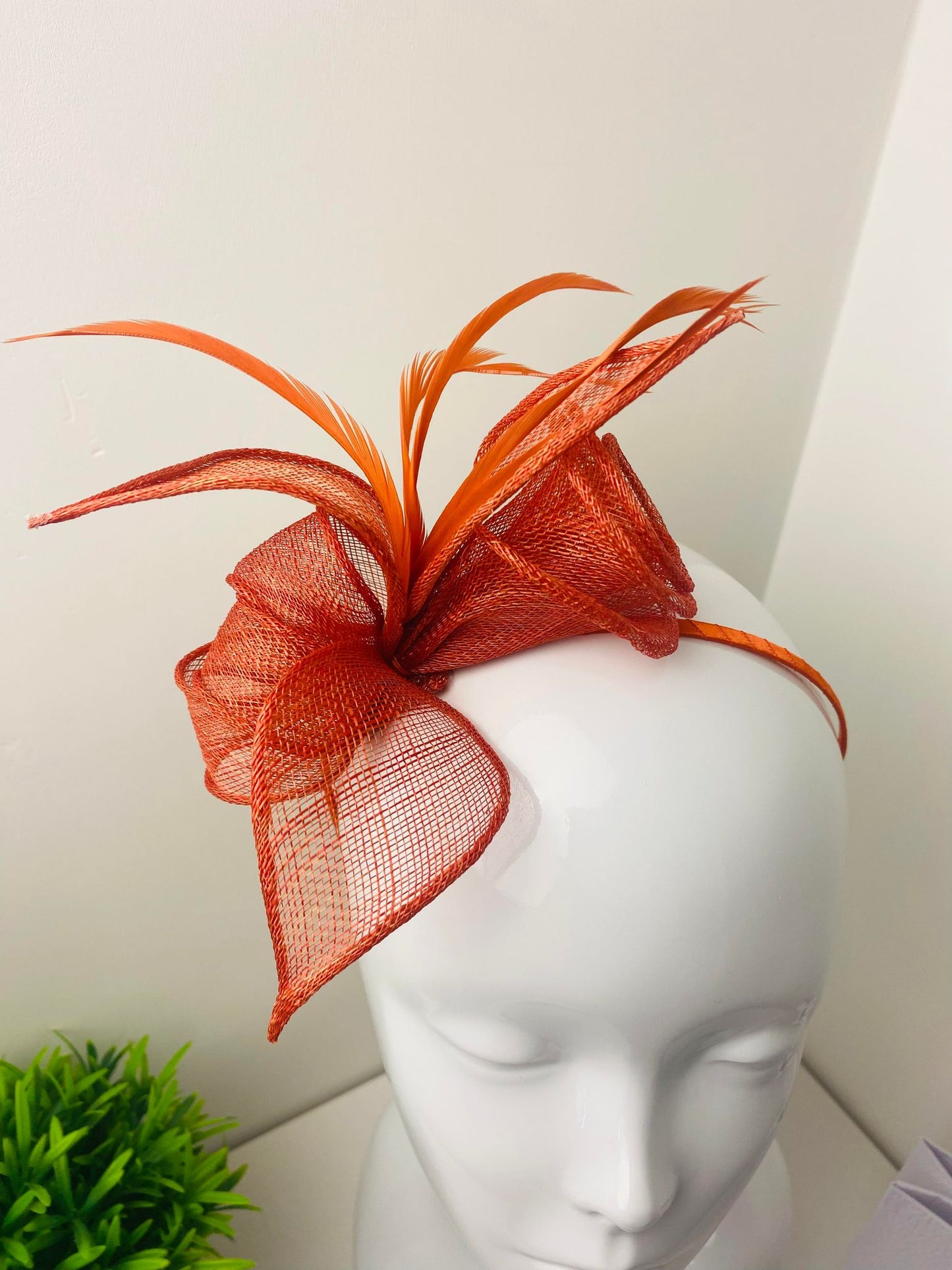 Small Burnt Orange Sinamay Fascinator