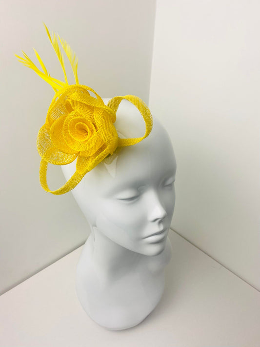 Yellow Floral Sinamay Clip Fascinator