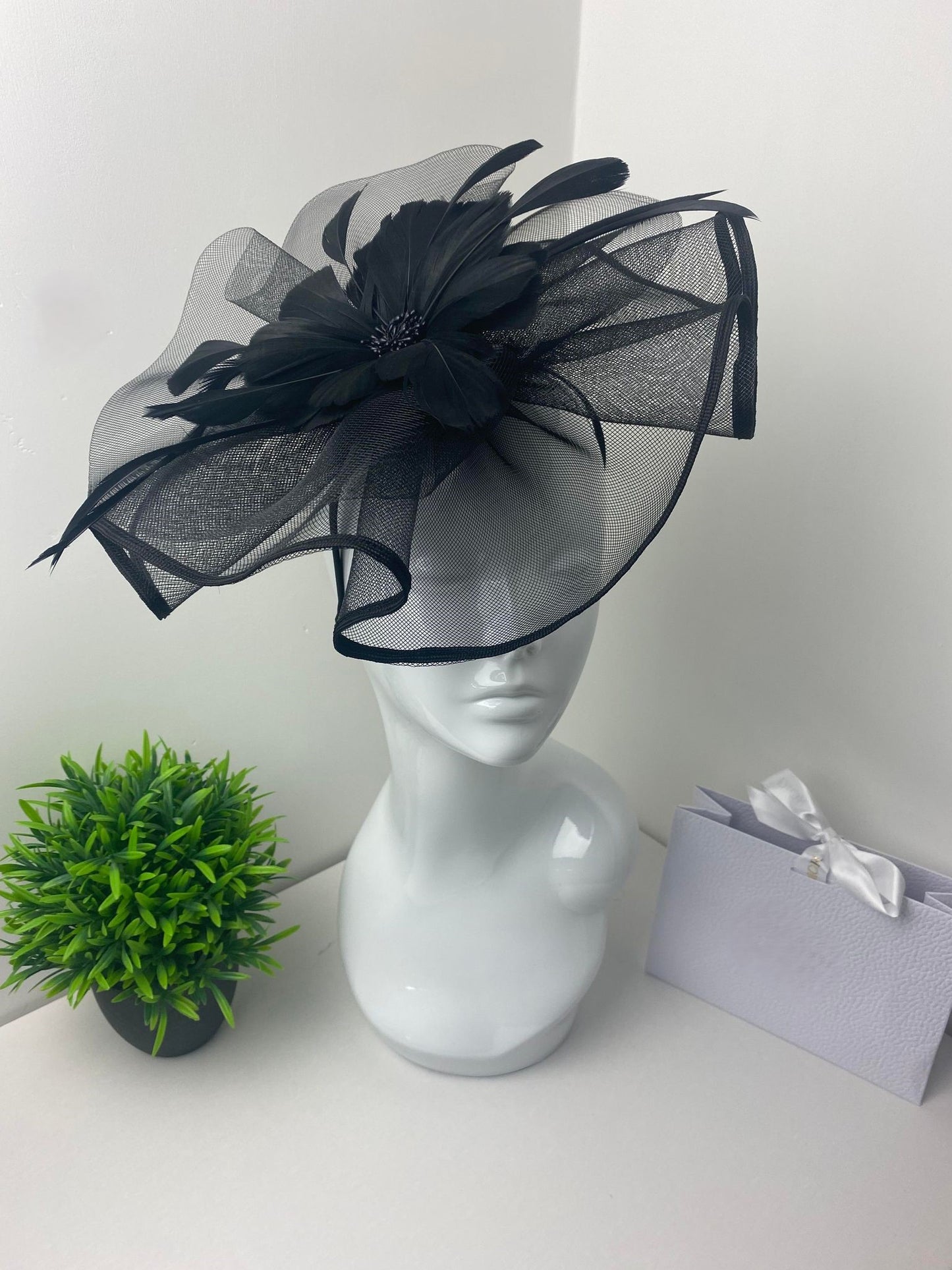 Large Black Organza Ruffle Fascinator