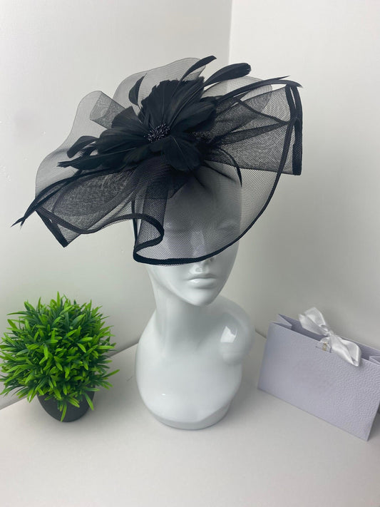 Large Black Organza Ruffle Fascinator