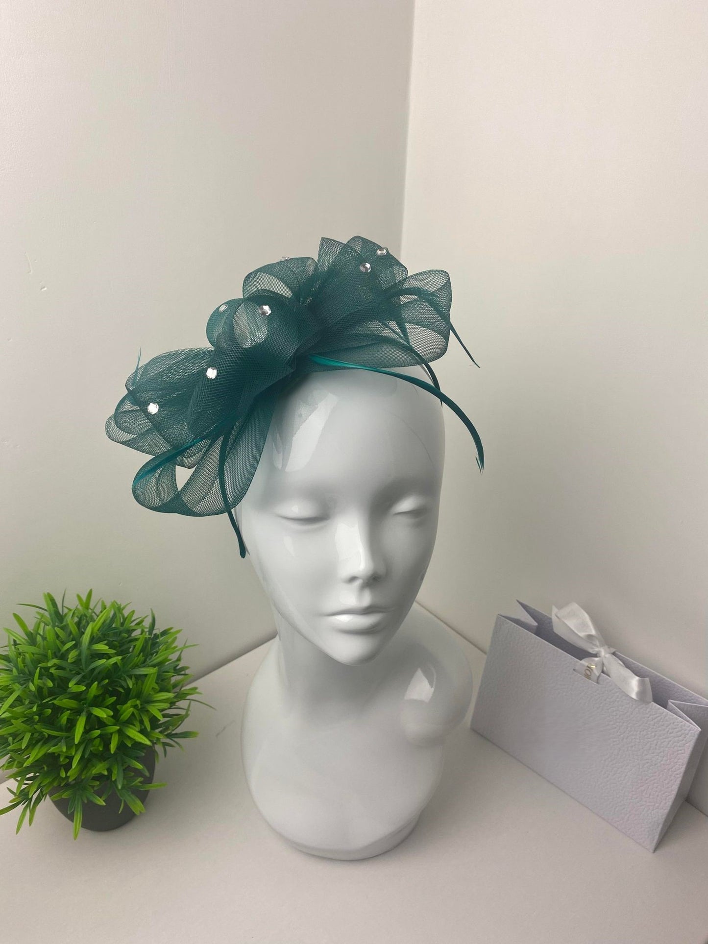 Lou Dark Green Diamante Fascinator