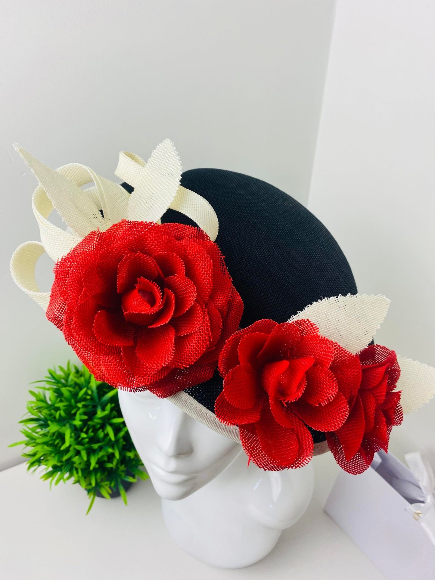 Floral Rose Structured Black & Red Fascinator