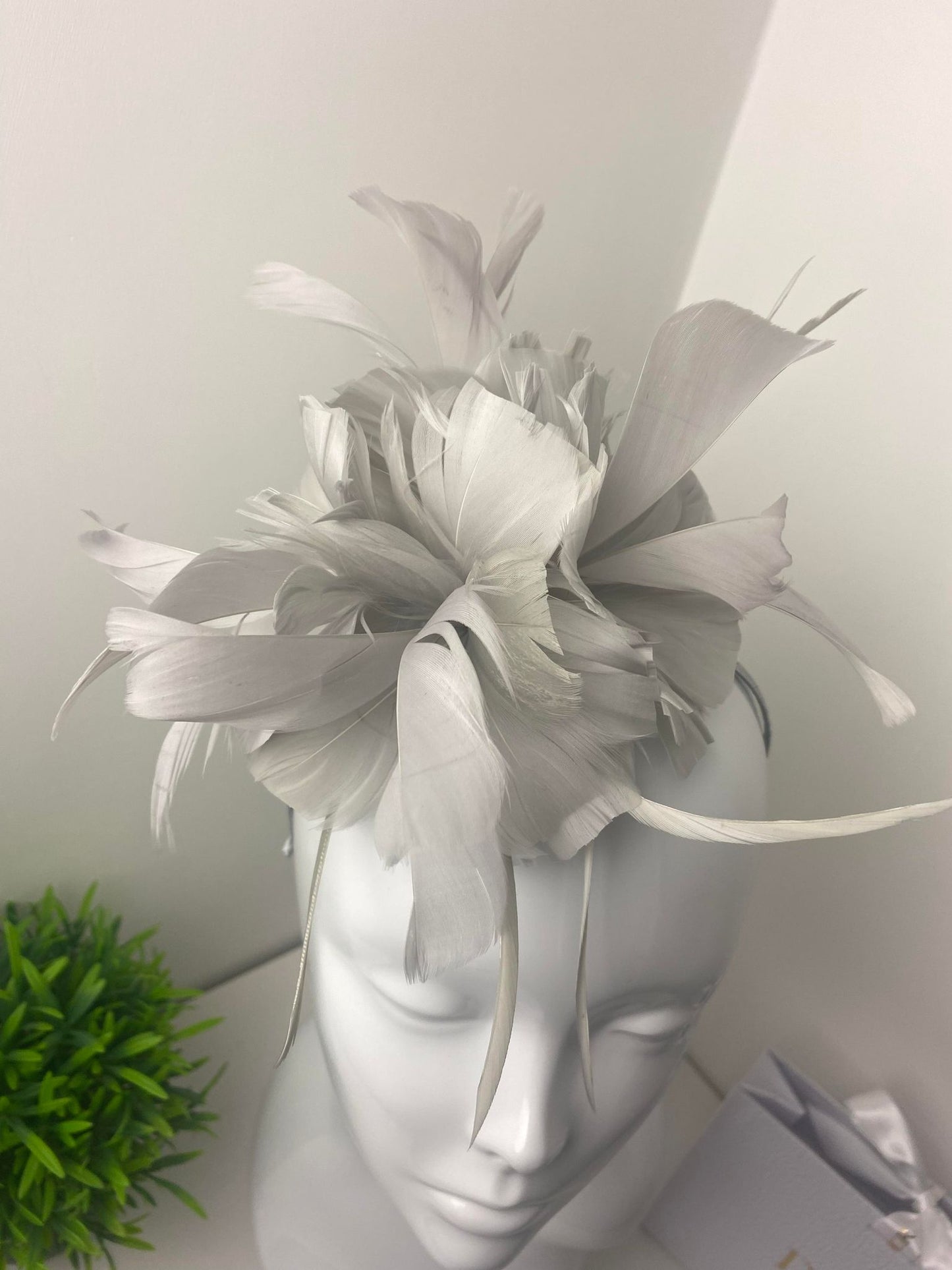 Pale Grey Feather Plume Fascinator
