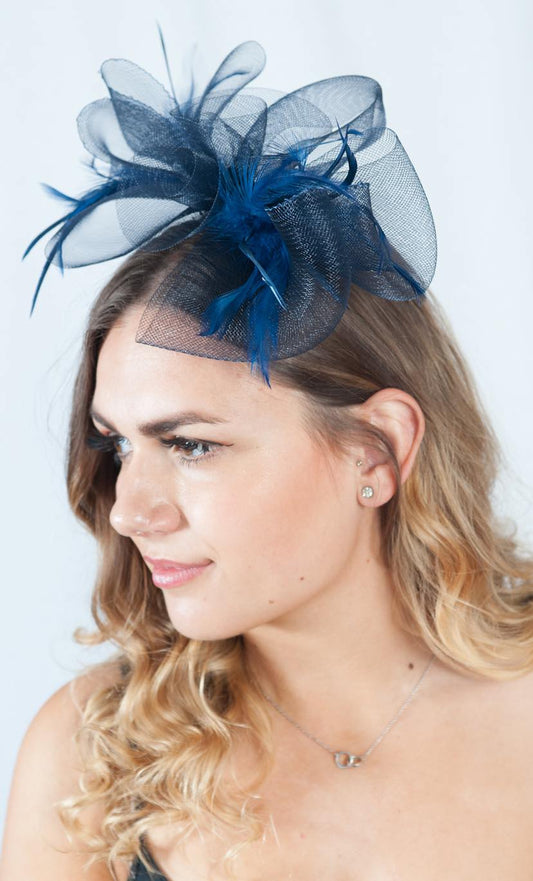 Celine Navy Loop Feather Fascinator