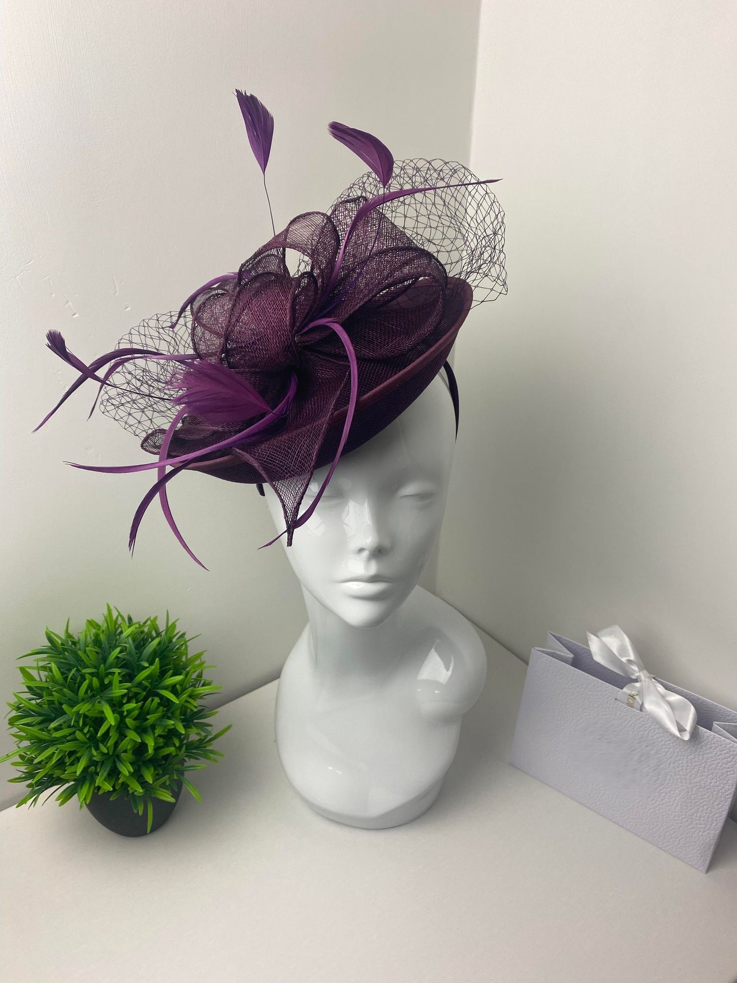 Large Plum Disc Fascinator