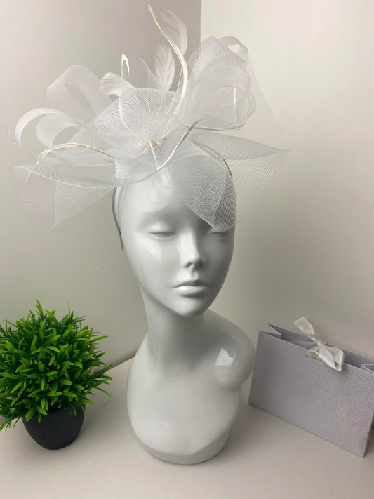 Clarissa Bright White Large Fascinator