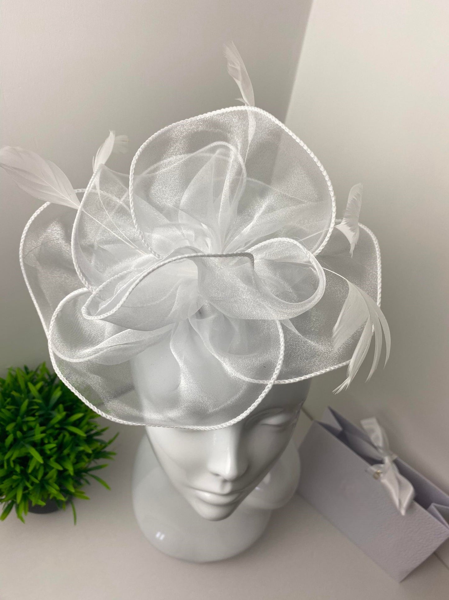 Bright White Tulle Feather Fascinator