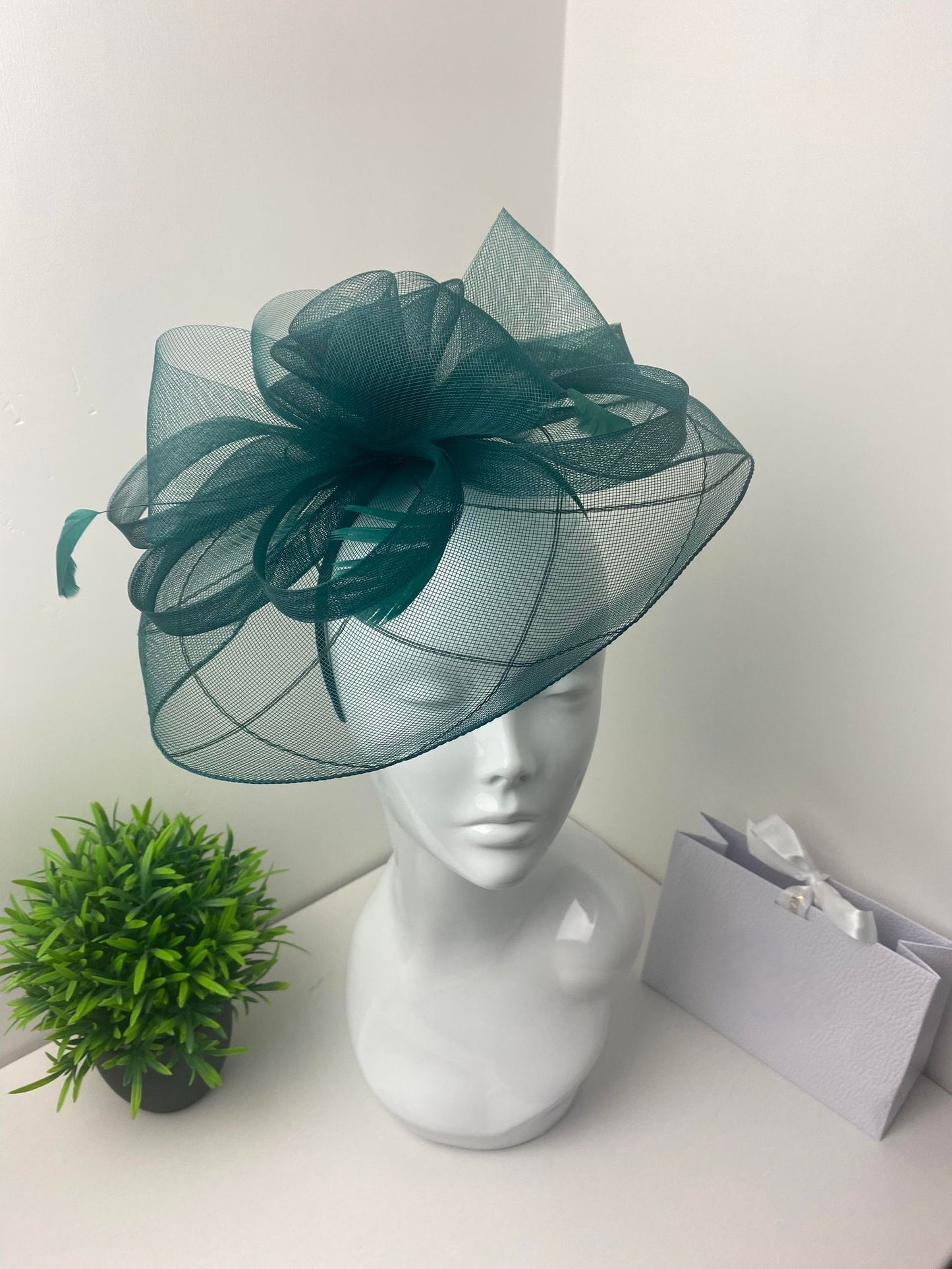 Dark Green Geometric Veil Fascinator