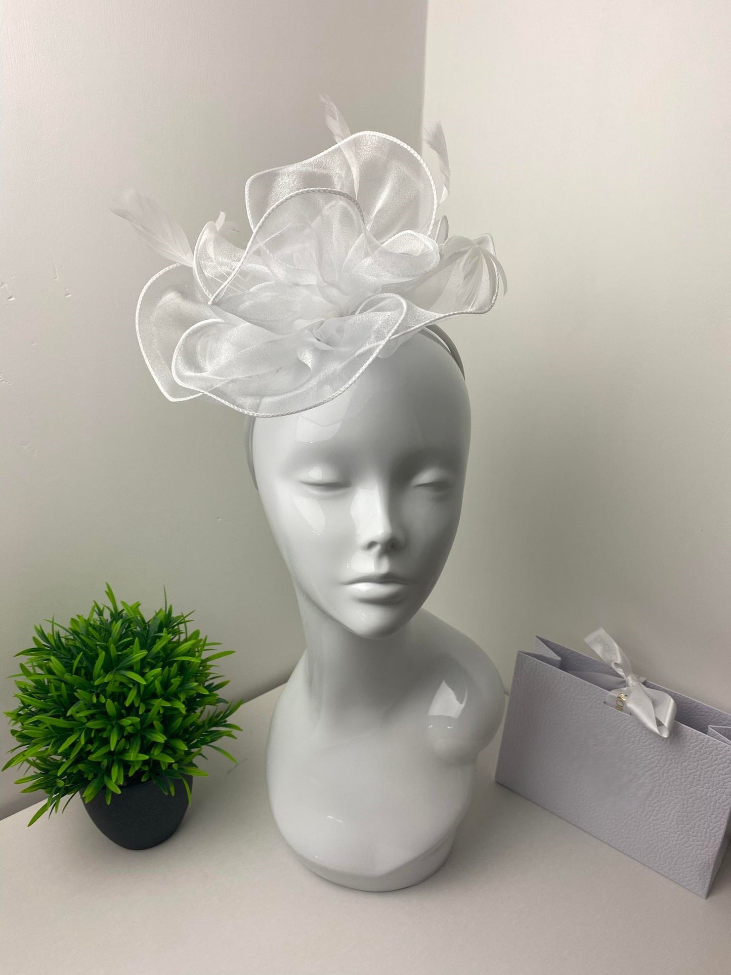 Bright White Tulle Feather Fascinator