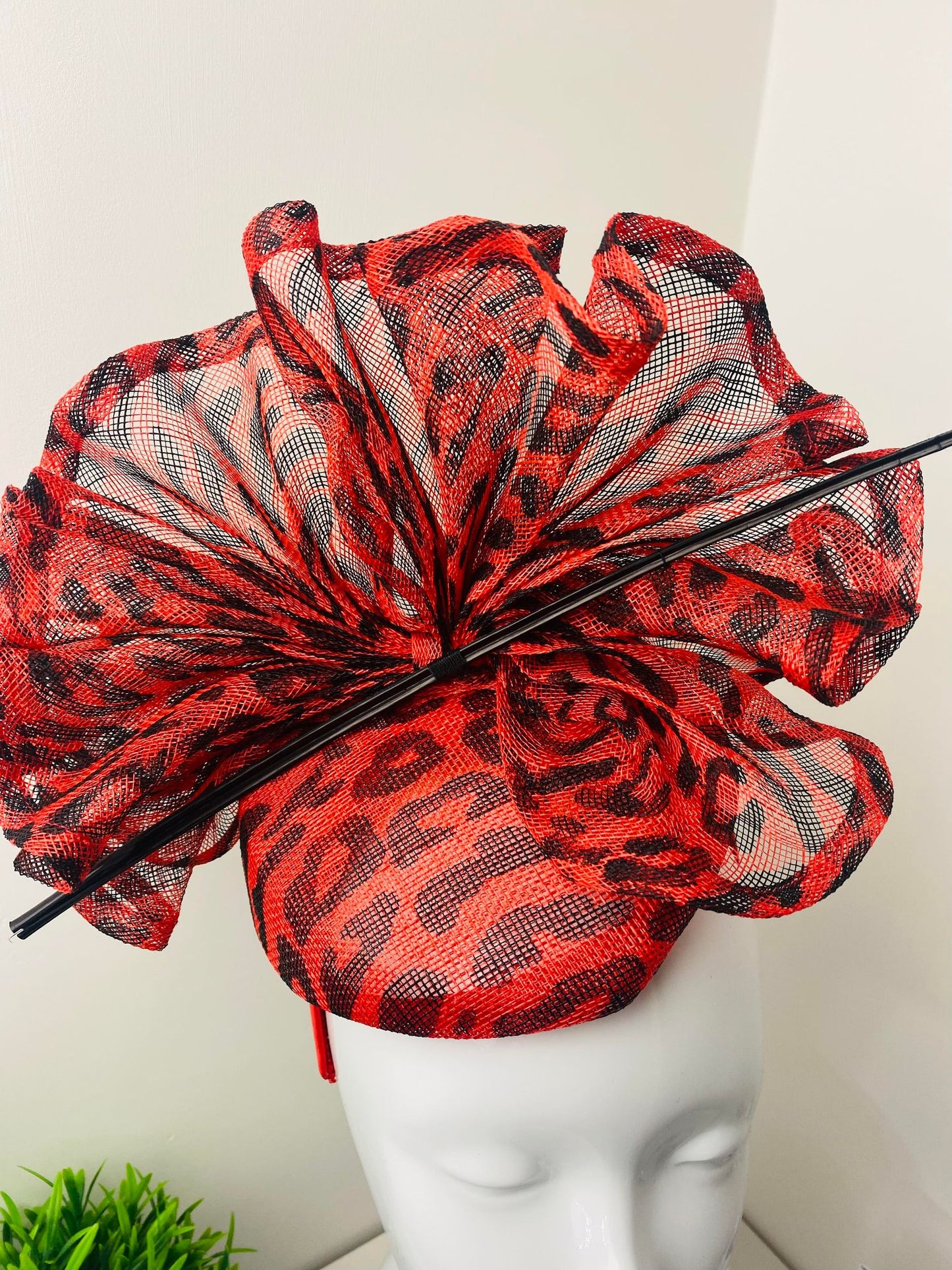 Bespoke Red & Black Leopard Print Pillar Box Fascinator