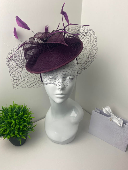 Large Plum Disc Fascinator