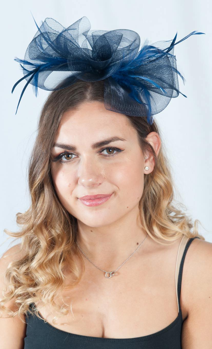 Celine Navy Loop Feather Fascinator