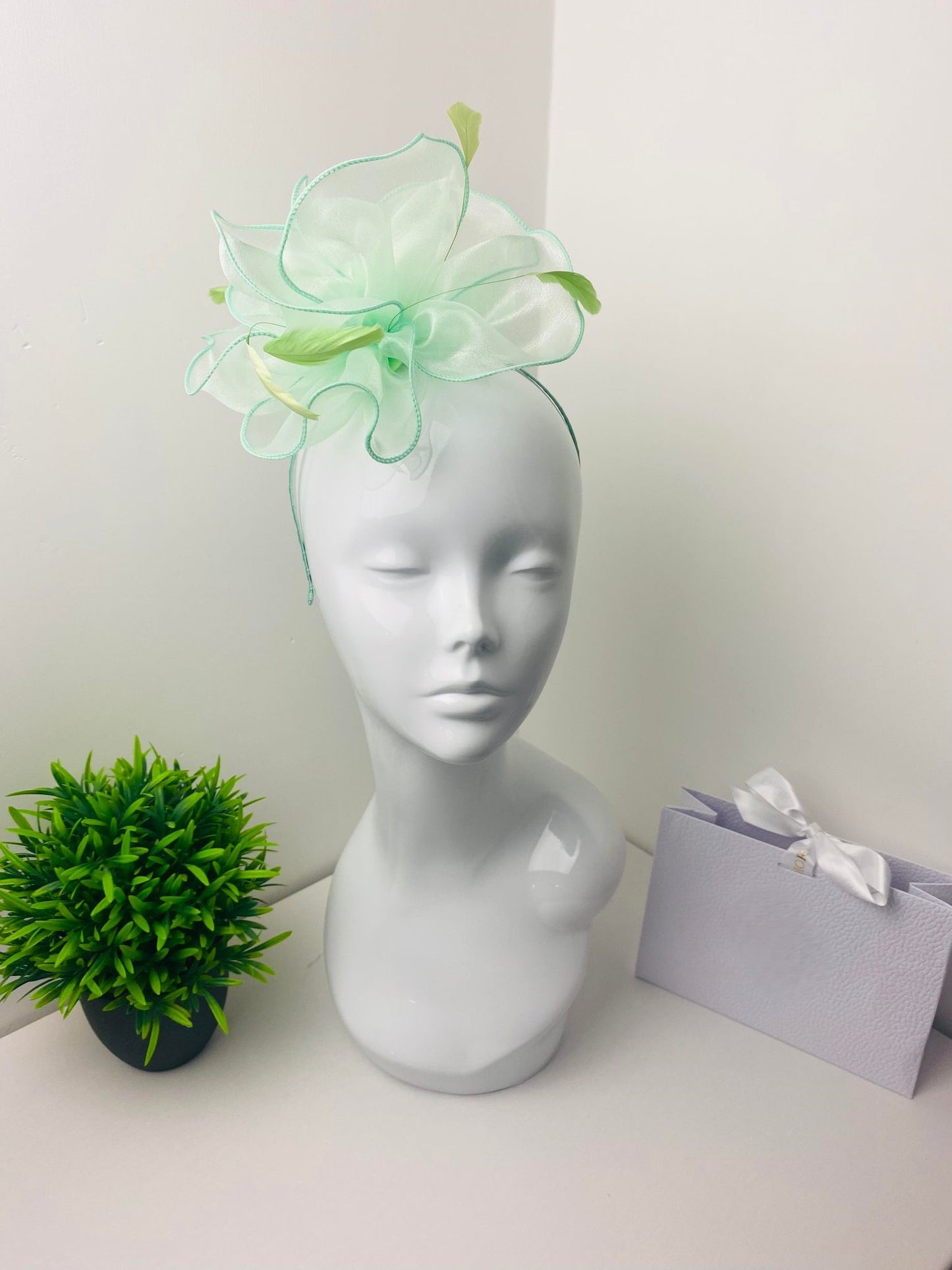 Mint and Lime Green Tulle Feather Fascinator