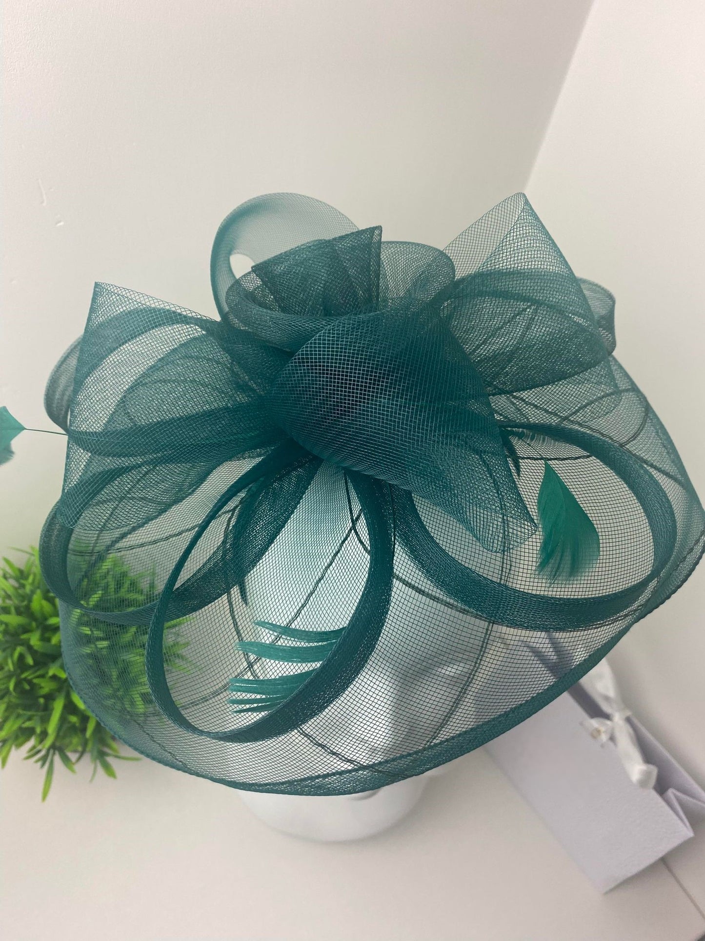 Dark Green Geometric Veil Fascinator