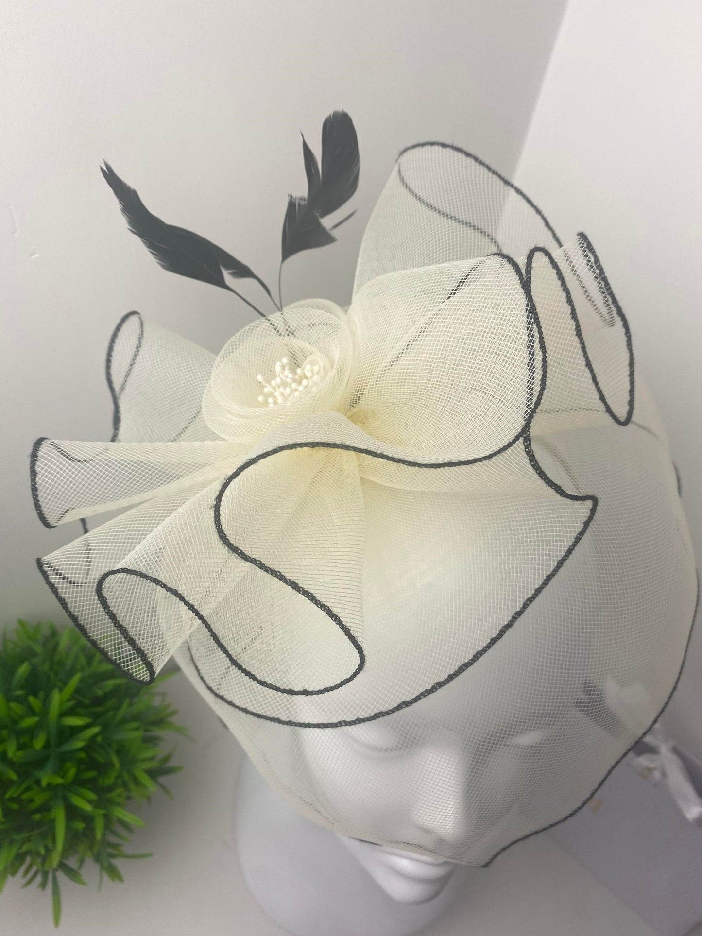 Cream and Black Floral Veil Fascinator