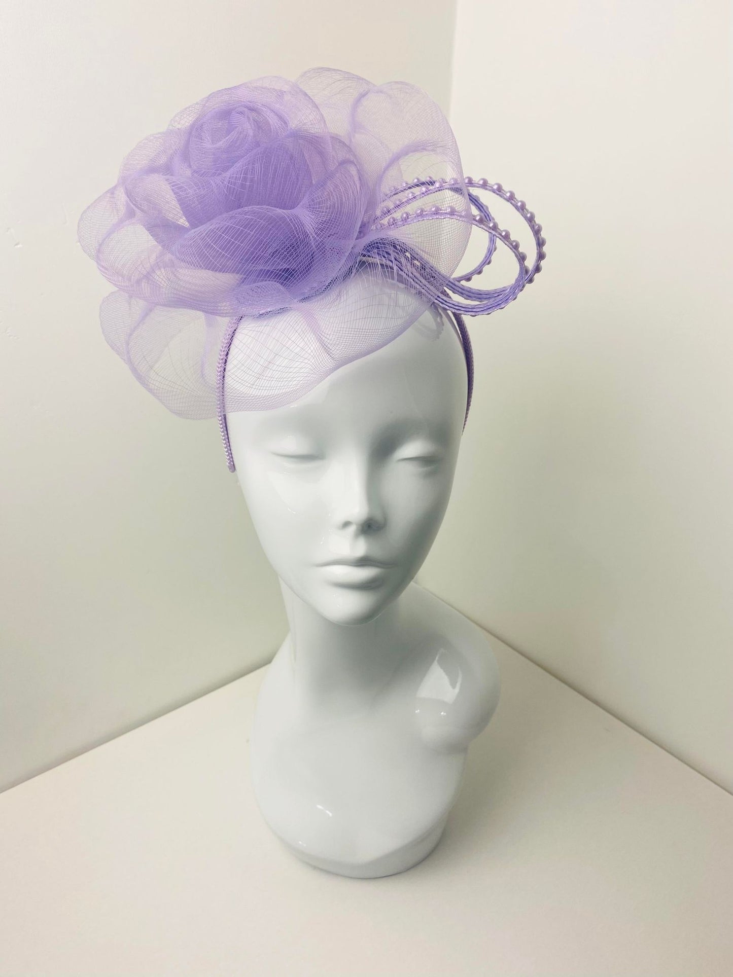 Bespoke Rose & Pearl Detail Lilac Fascinator