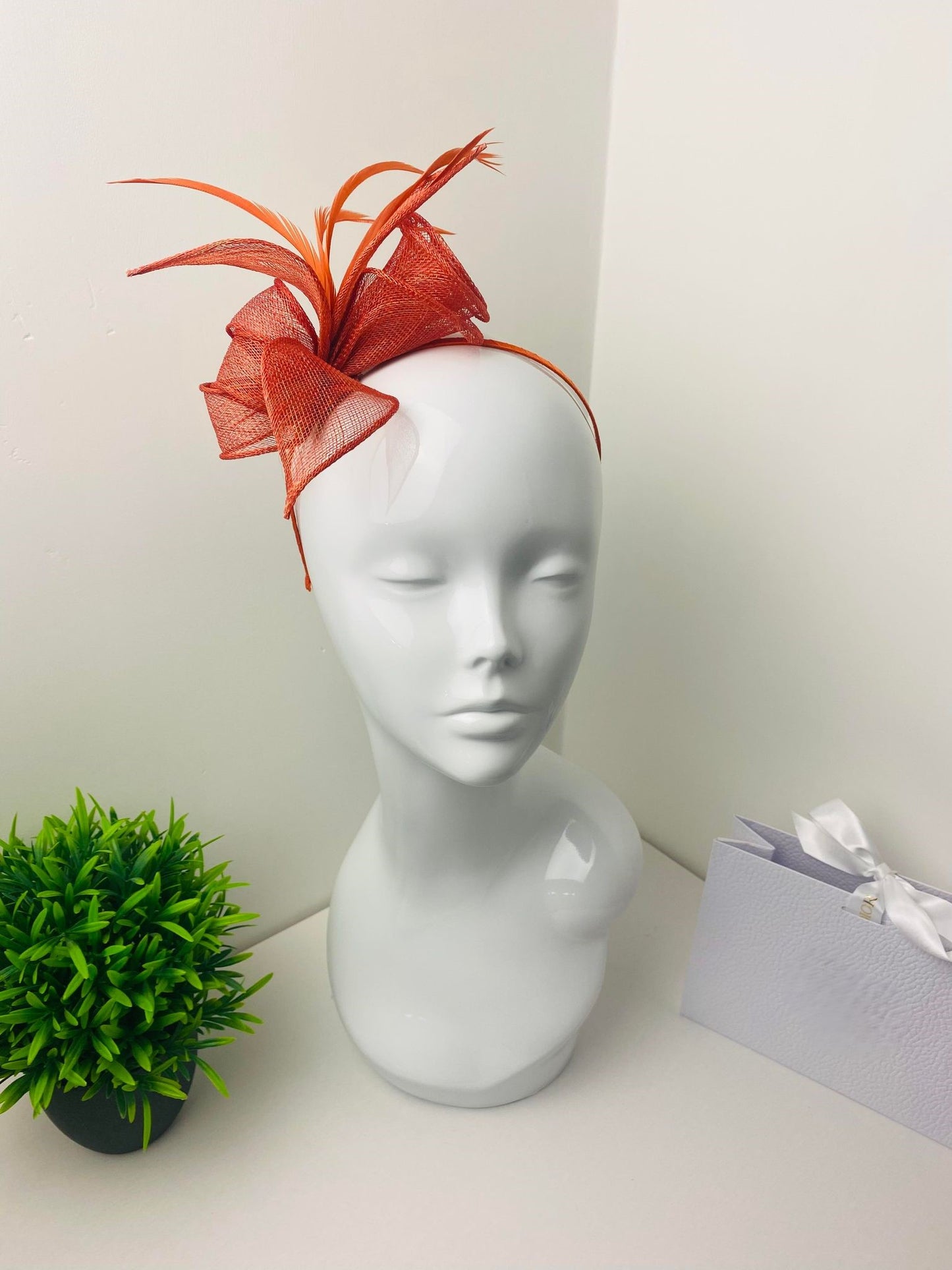 Small Burnt Orange Sinamay Fascinator