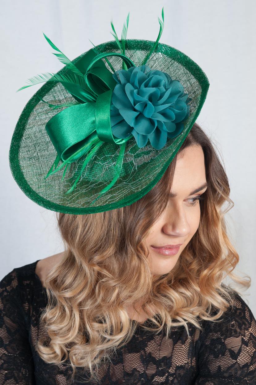 Green and Teal Lace Metallic Comb Fascinator