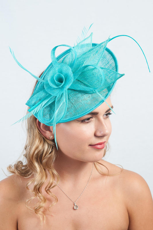 Turquoise Oval Floral Quill Fascinator