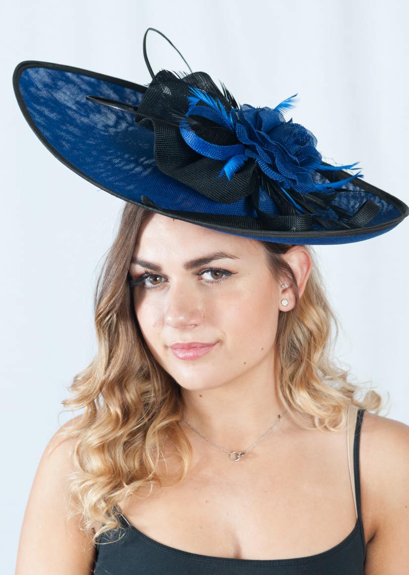 Lucia Oversized Large Blue and Black Fascinator