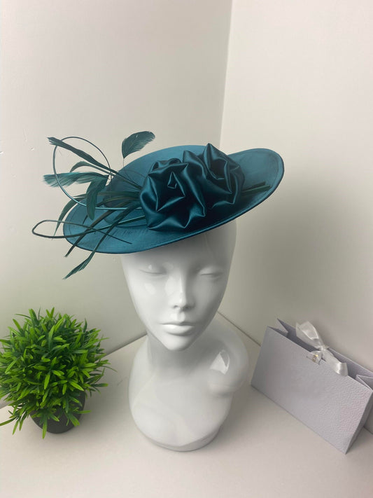 Maisey Satin Round Clip Teal Fascinator