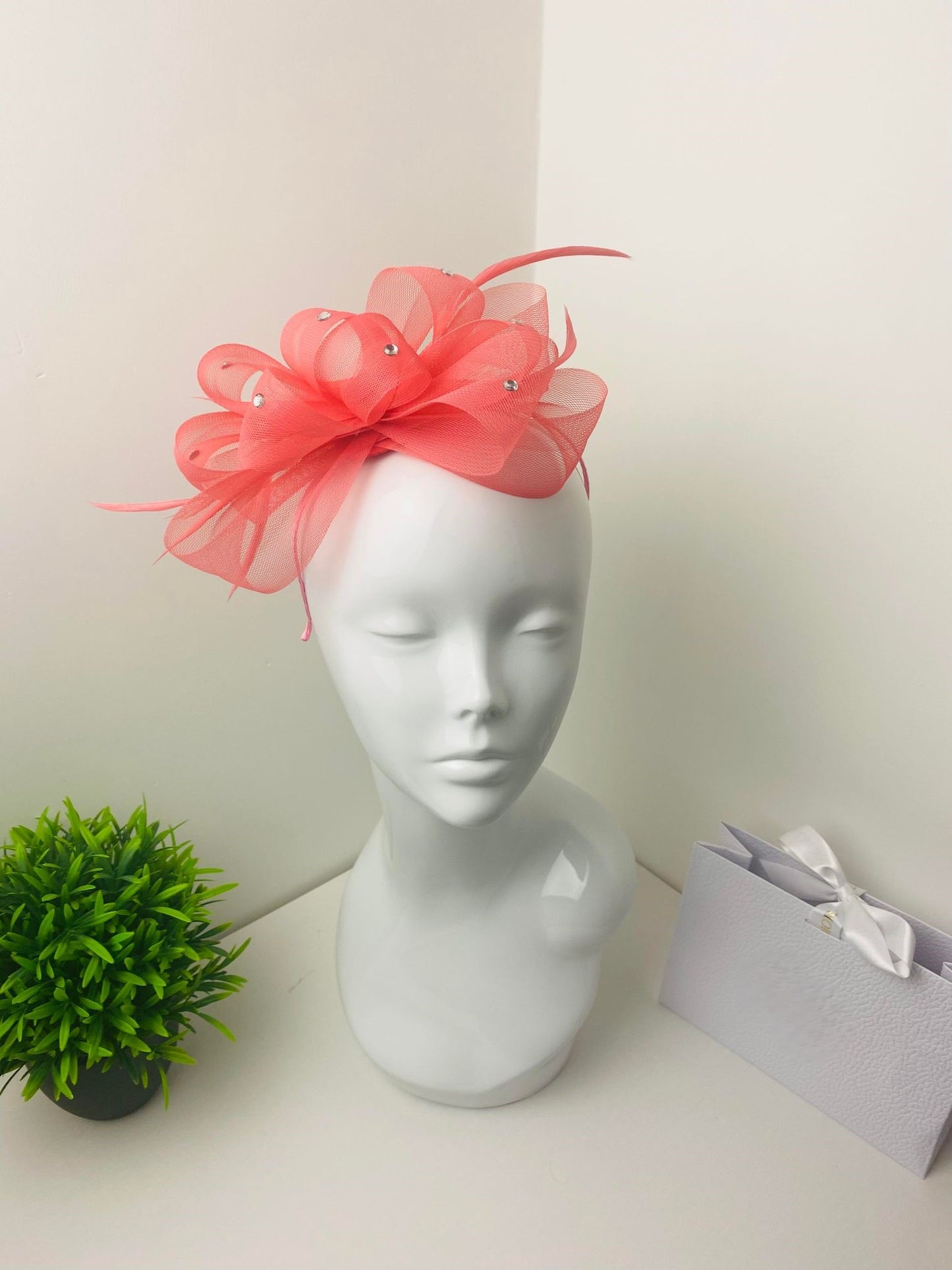 Lou Diamante Coral Bow Fascinator
