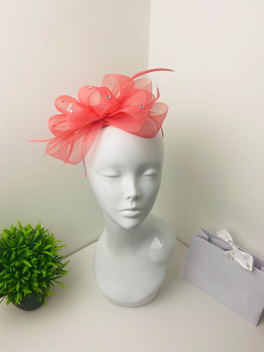Lou Diamante Coral Bow Fascinator