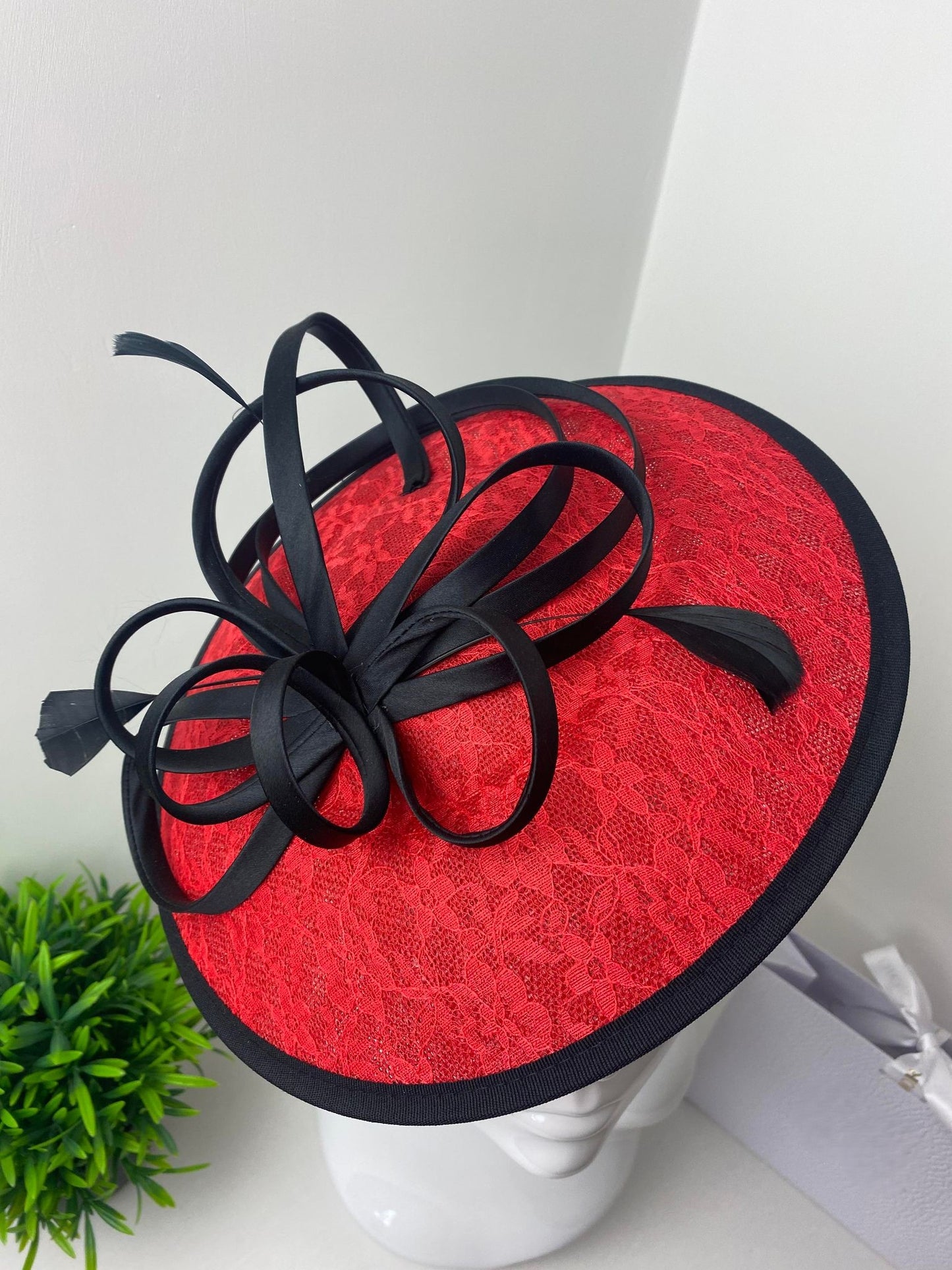 Red and Black Lace Disc Fascinator