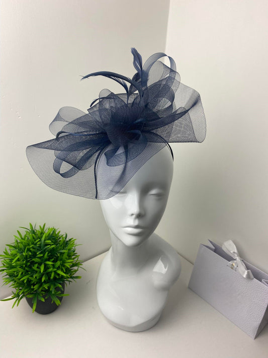 Clarissa Large Navy Blue Fascinator