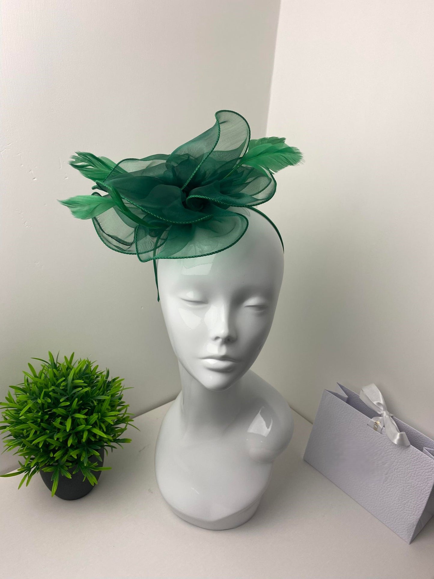 Emerald Green Tulle Feather Fascinator