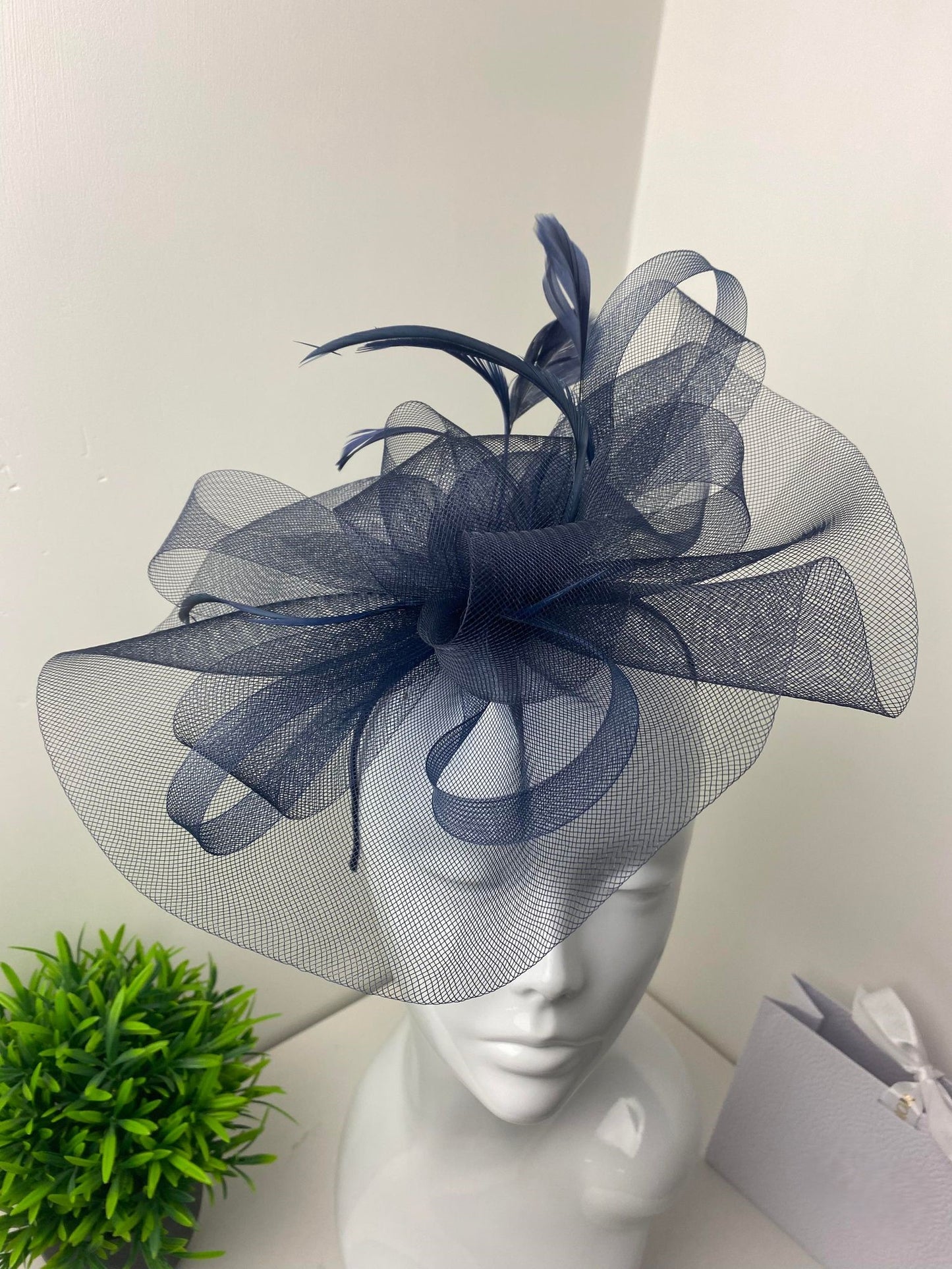 Clarissa Large Navy Blue Fascinator