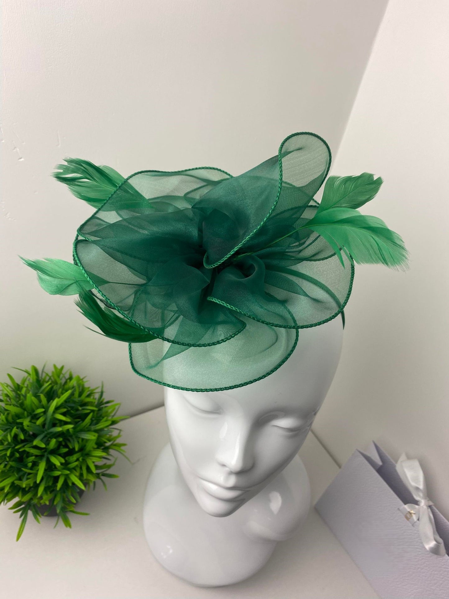 Emerald Green Tulle Feather Fascinator